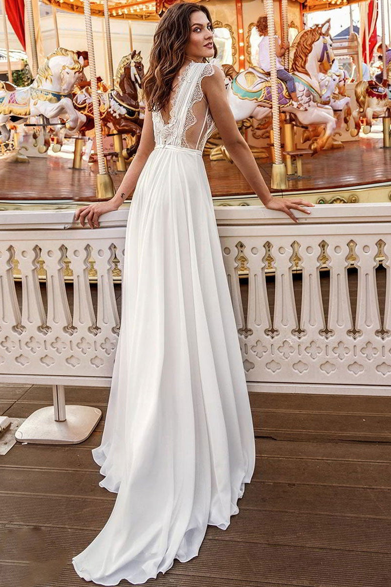 Long Chiffon Wedding Dress with Sleeveless Design