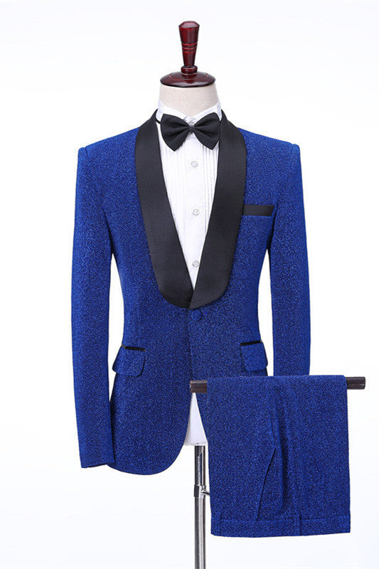 Royal Blue Men's Suit - Kameron Shawl Lapel Shiny Slim Fit Wedding