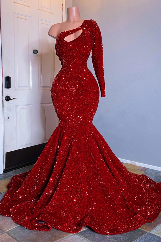 Glamorous Sequins Mermaid Long Sleeves Prom Dress