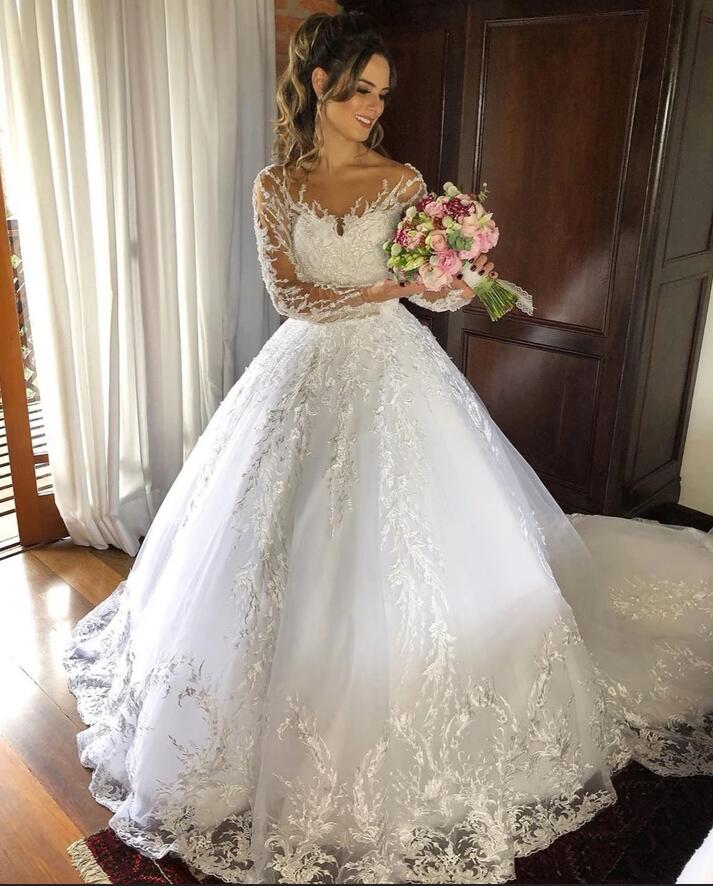 Beautiful Princess Tulle Long Sleeves Wedding Dress With Appliques Online