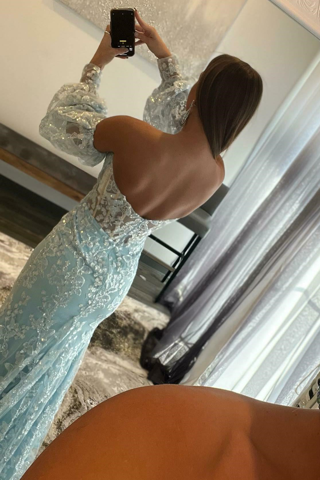 Sparkly Baby Blue Mermaid Sweetheart Evening Dress - Online for Grad Party Pink