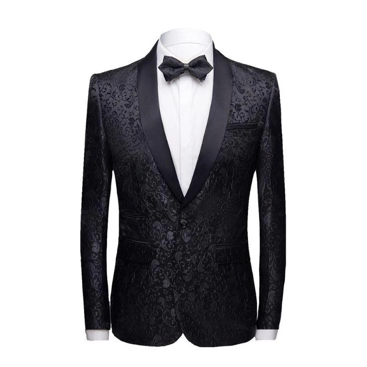 Unique Slim Fit Two-Pieces Weddings Groom Tuxedos with Black Jacquard Shawl Lapel