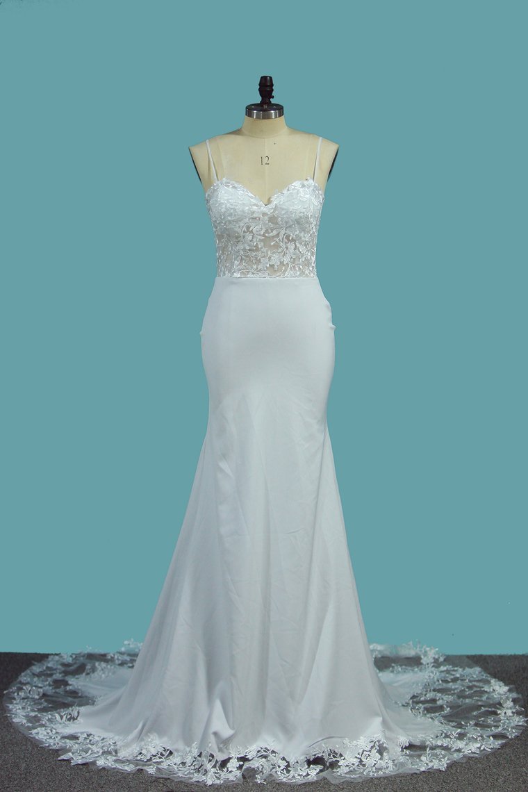 Vintage Sweetheart Mermaid Wedding Dress With Lace Spaghetti-Straps