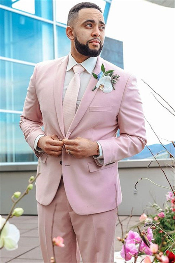 Two Piecs Pink Notched Lapel Dinner Prom Suits For Guys Slim Fit