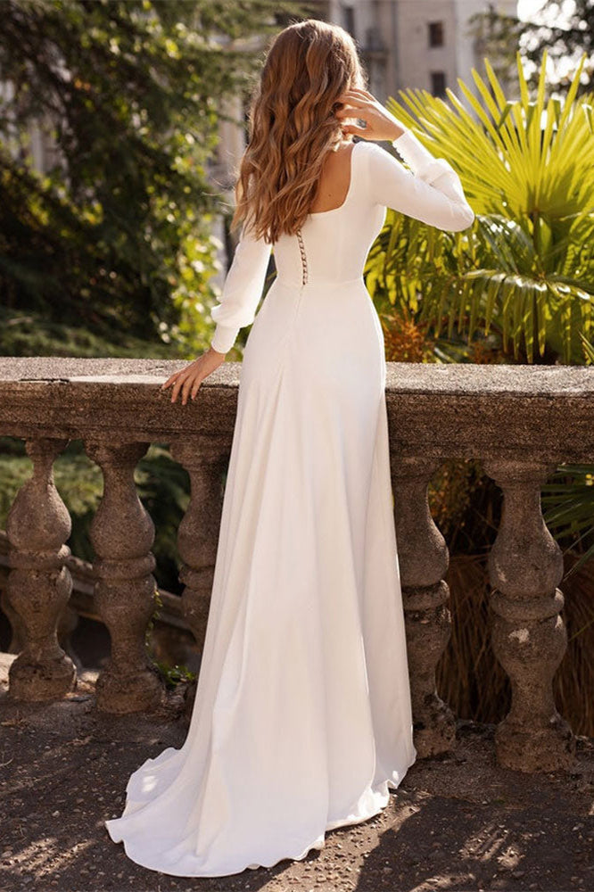 A Line Wedding Dress with Square Long Sleeves