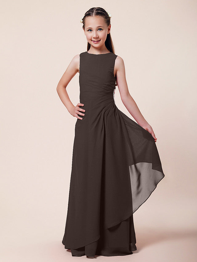 A-Line Chiffon Bridesmaid Dress with Beading and Side Draping for Weddings