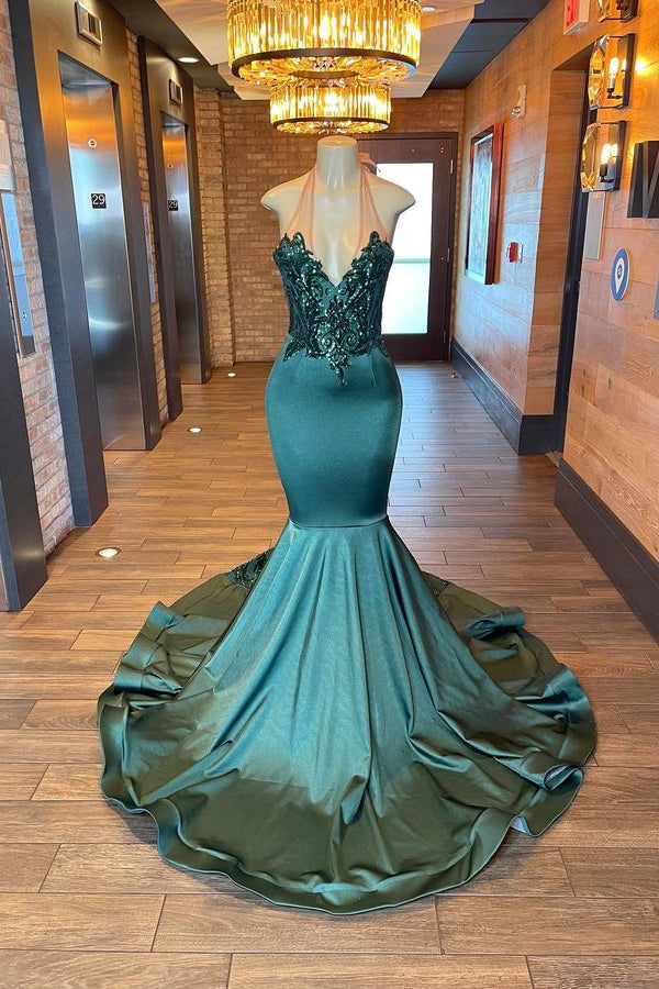 Unique Prom Dress with Appliques and Beads - Halter Sleeveless Mermaid