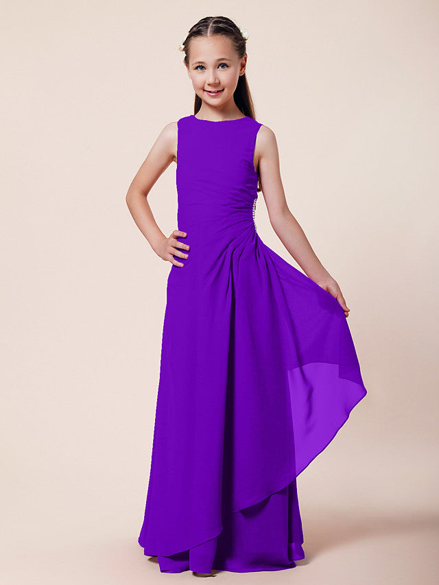 A-Line Chiffon Bridesmaid Dress with Beading and Side Draping for Weddings