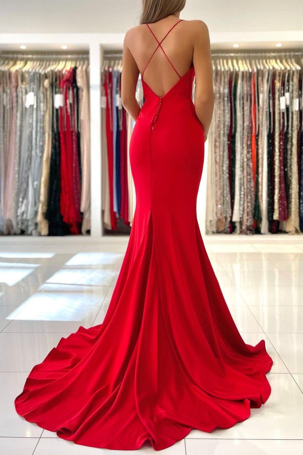 Red Spaghetti Strap Mermaid Evening Dress