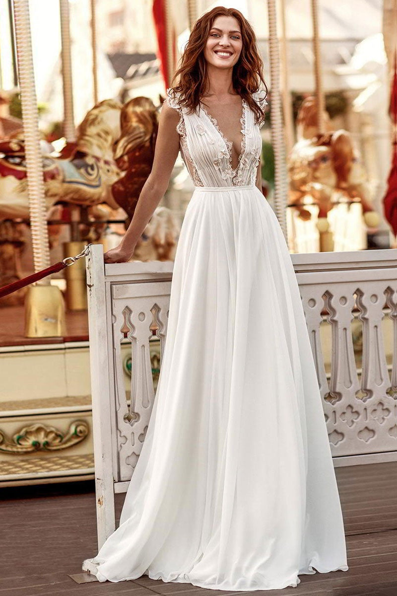 Long Chiffon Wedding Dress with Sleeveless Design