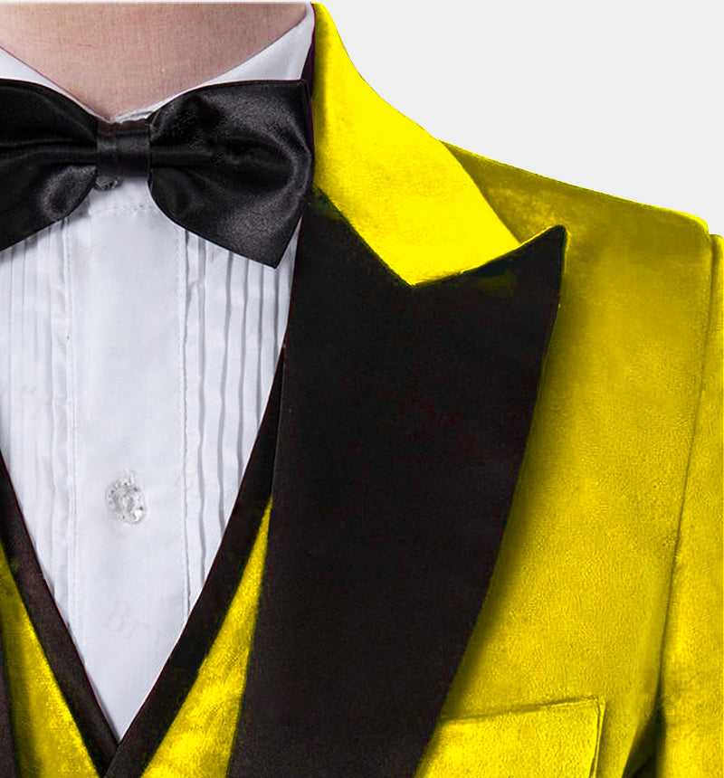 Chic Yellow Velvet Three Piece Slim Fit Tuxedo for Men