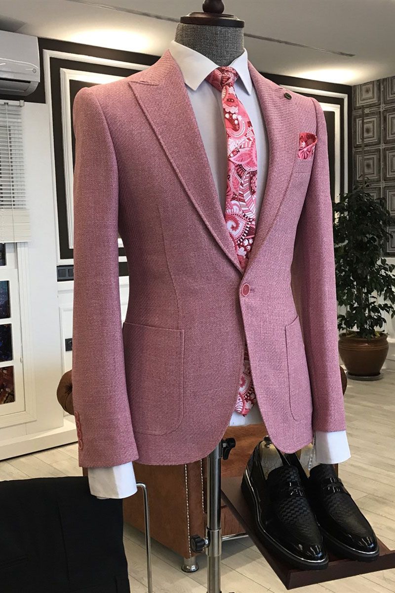 Simple Pink One-Button Suit: Perfect for the Stylish Gentleman