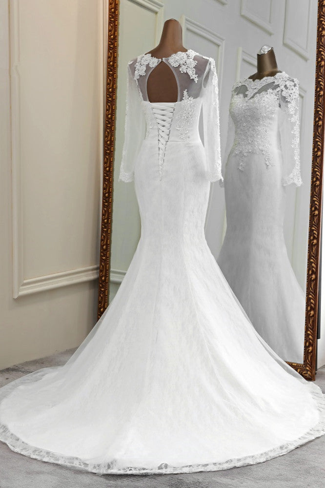 Elegant Long Sleeves Mermaid Wedding Dress with Jewel Accents and Tulle