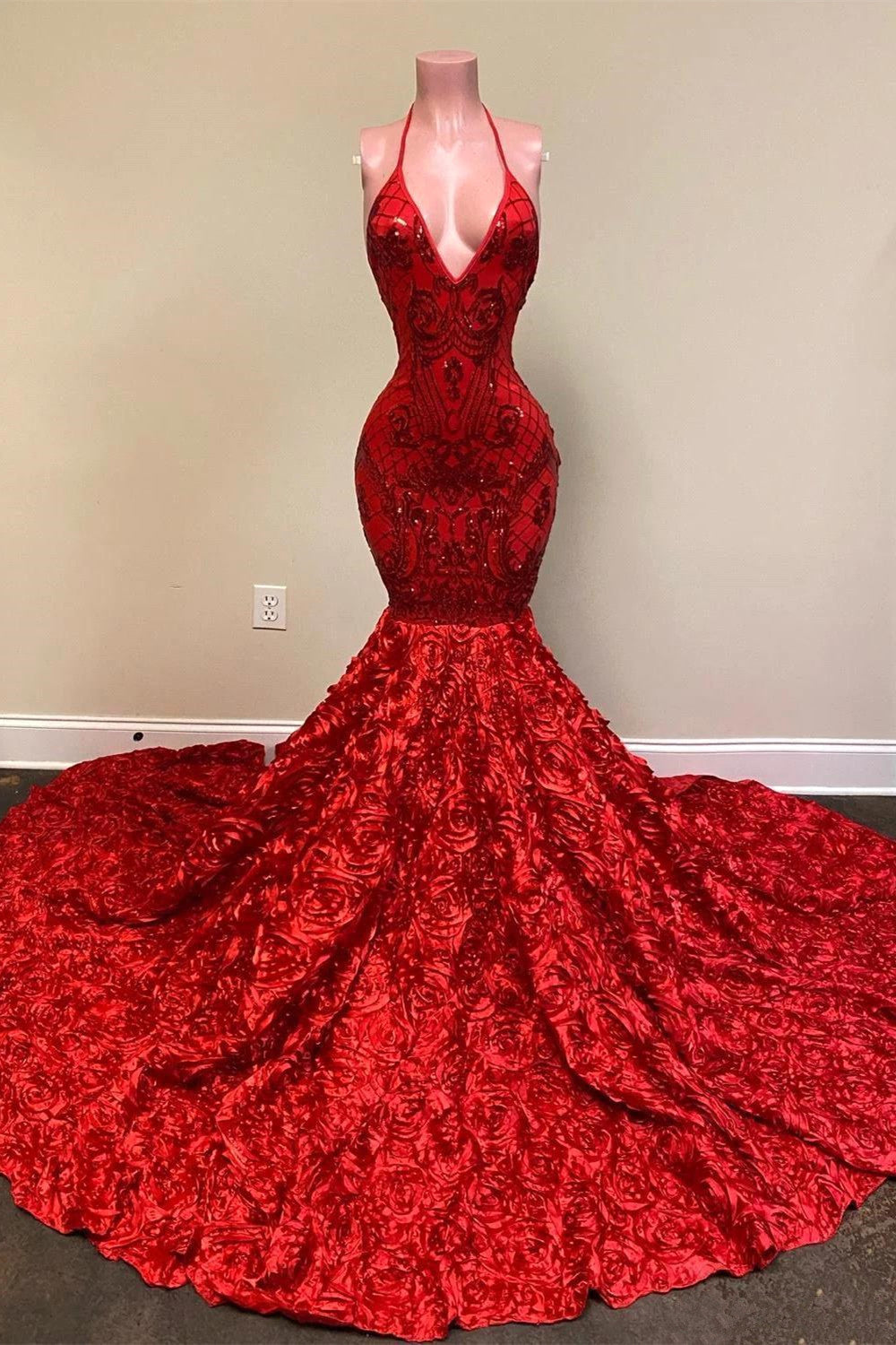 Mermaid Red Sequins Prom Dress with Spaghetti-Straps