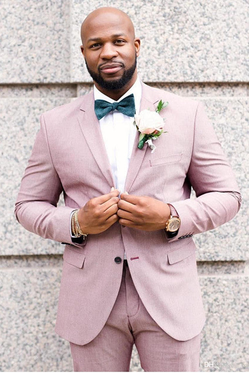 Glamorous Pink Men's Suits for Weddings with Notched Lapel