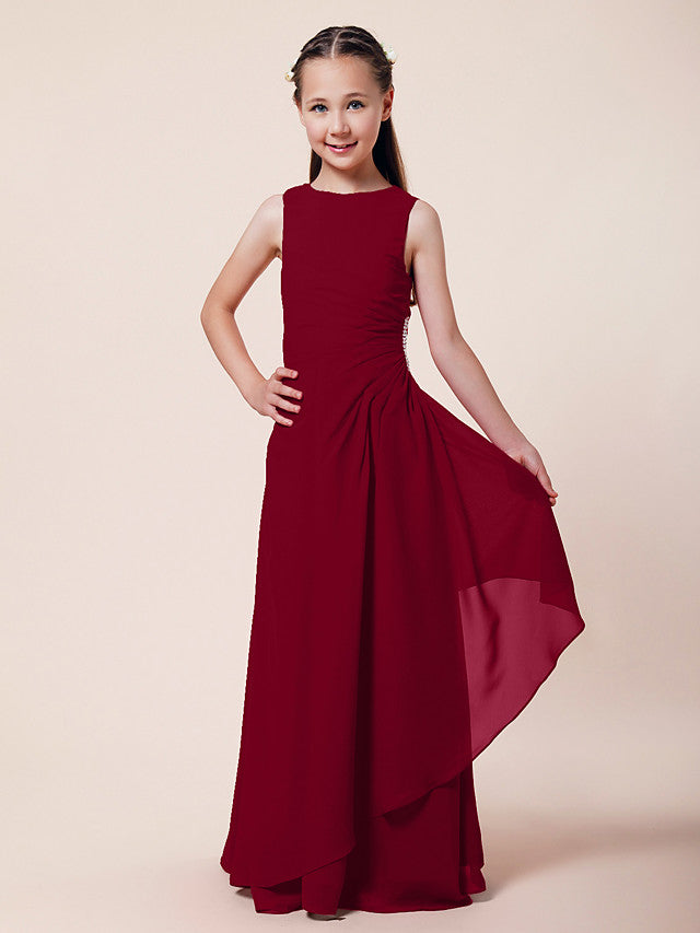 A-Line Chiffon Bridesmaid Dress with Beading and Side Draping for Weddings