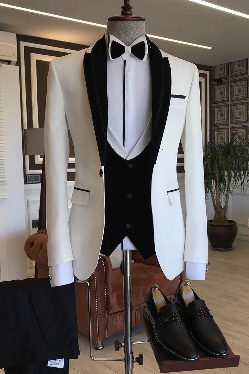 Hardy Black & White Shawl Lapel Slim Fit Wedding Tuxedos