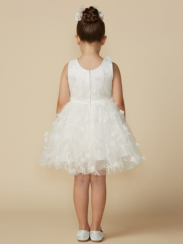 Princess Jewel Lace Sleeveless Flower Girl Dress with Belt