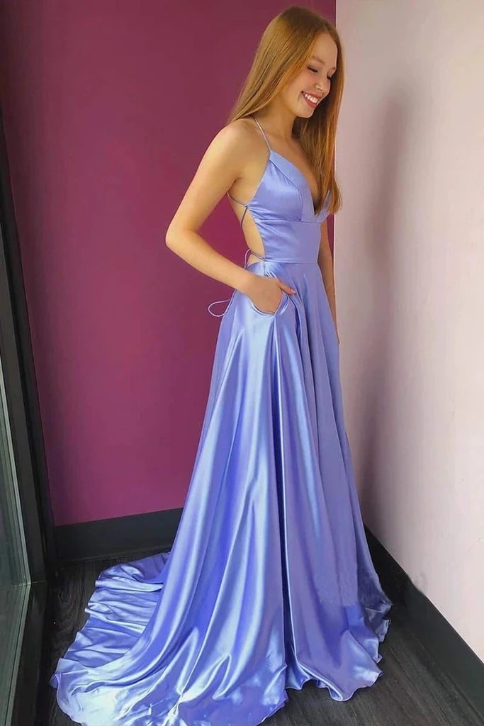 Split Prom Dress with Spaghetti-Straps Long