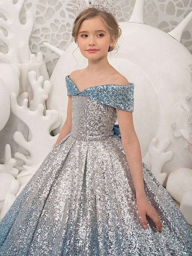 Princess Short Sleeves Ball Gown with Bow Pleats Sequins & Lace