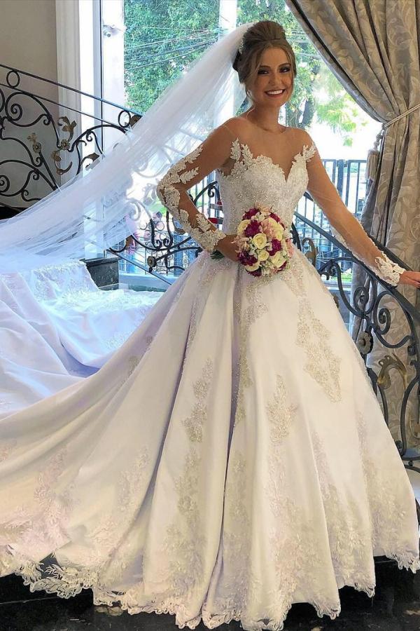 Gorgeous A-line Satin Long Sleeves Wedding Dress