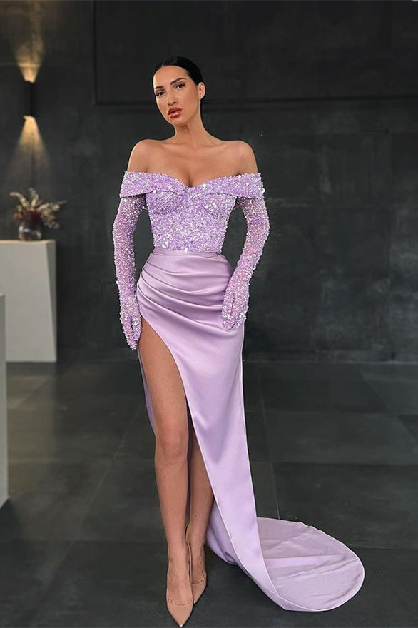 Sequins Prom Dress with Slit - Mermaid Long Sleeves