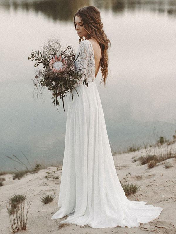 Long Sleeves Boho Lace Wedding Dress