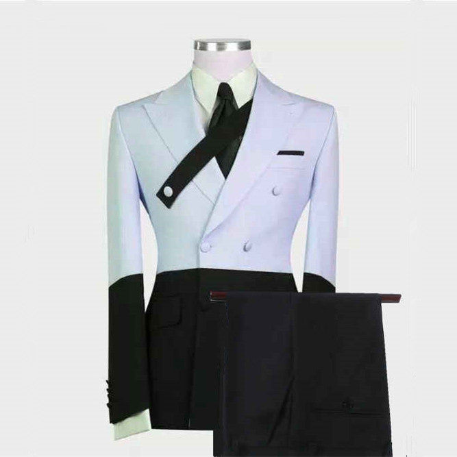 Handsome Sky Blue Slim Fit Wedding Suit for Groom with Peaked Lapel