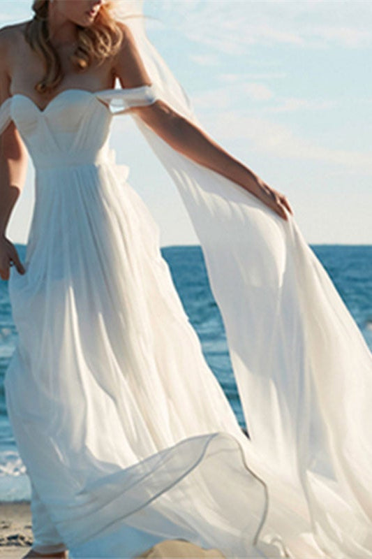 Elegant Chiffon Wedding Off-the-Shoulder Dress