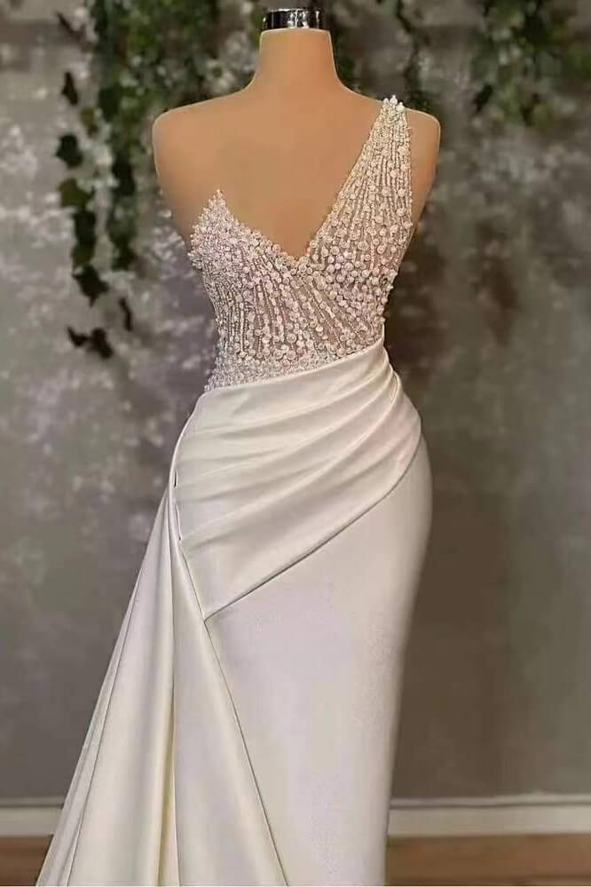 Look Elegant in Ivory Mermaid Prom Dress with Applique and Ruffles