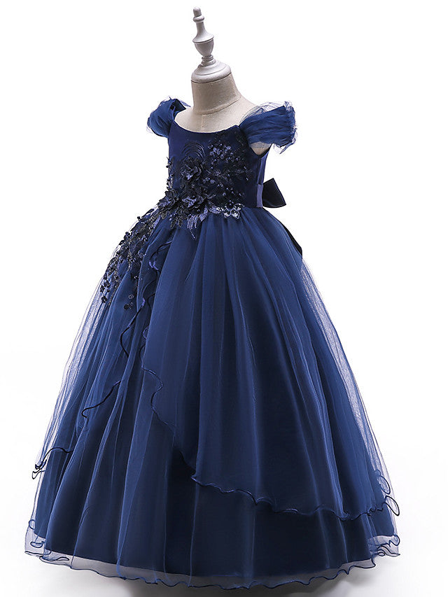 Sleeveless Off Shoulder Ball Gown with Floral Bow-Flower Girl Dress