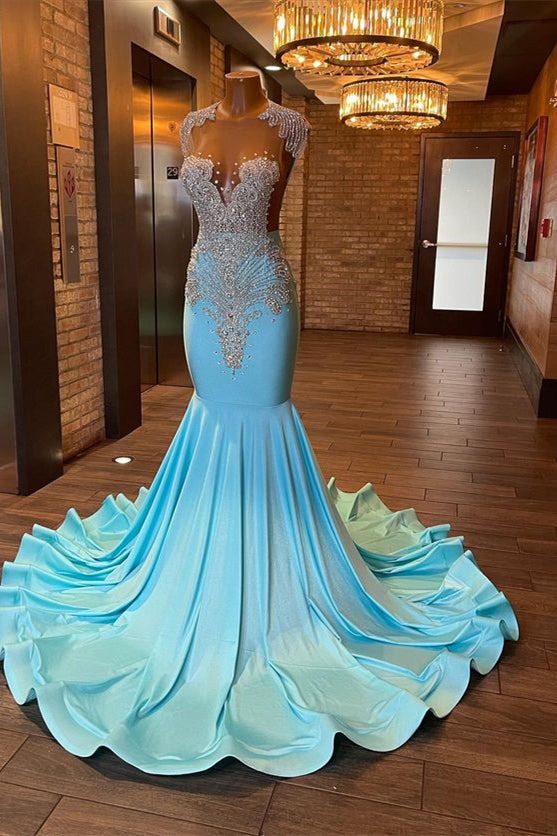 Stunning Blue Mermaid Prom Dress with Appliques & Beads