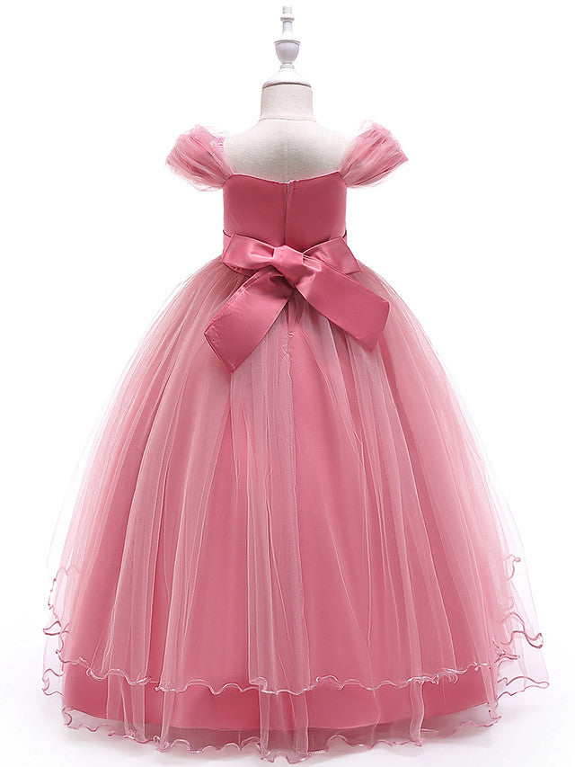 Sleeveless Off Shoulder Ball Gown with Floral Bow-Flower Girl Dress