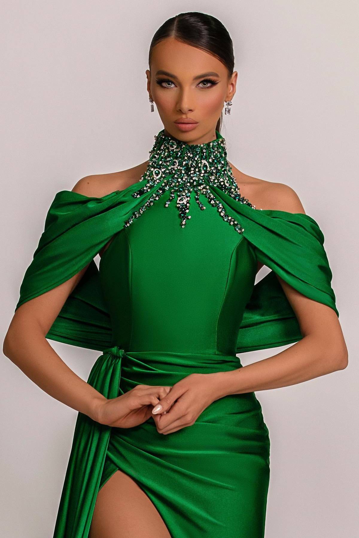 Mermaid Prom Dress Halter with Appliques - Green