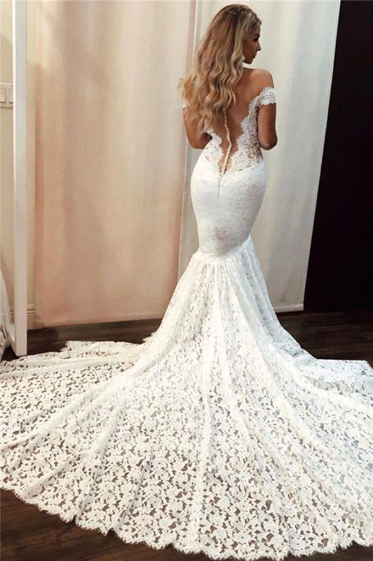 Romantic Off-the-Shoulder Mermaid Wedding Dress With Appliques Lace