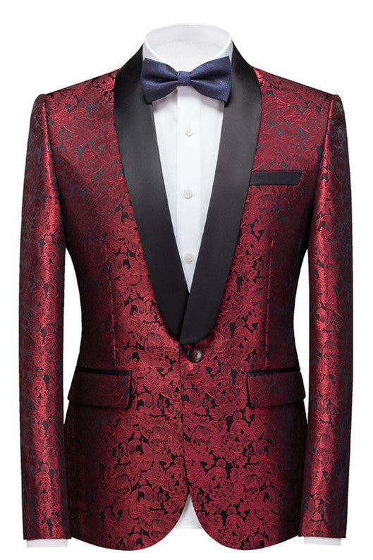 Chic Ruby Slim Fit Jacquard Shawl Lapel Wedding Suit For Men