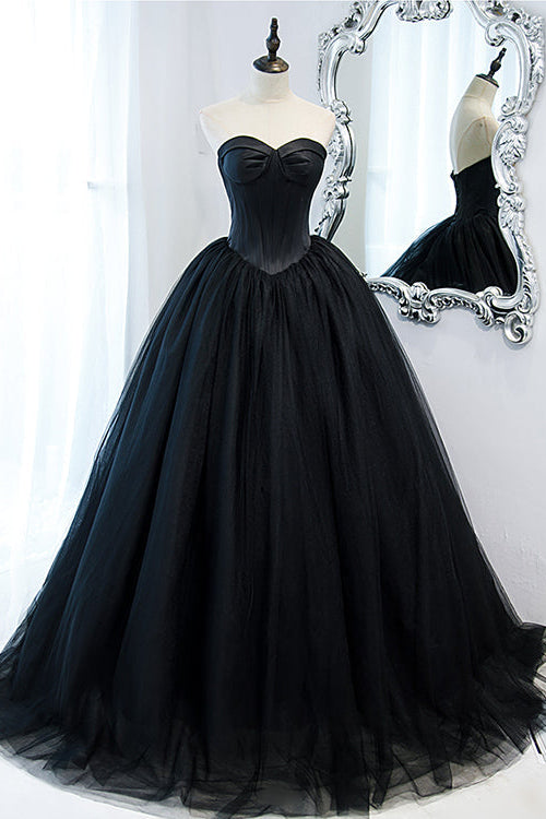 Elegant Black Sweetheart Long Evening Dress Ball Gown with Sleeveless