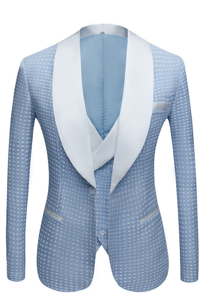 Sky Blue Dot Wedding Suit for Men's Party with Shawl Lapel Fashion Style