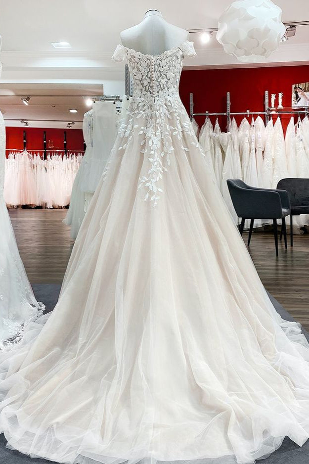 Gorgeous A-line Off-the-shoulder Wedding Dress With Tulle Lace Ruffles