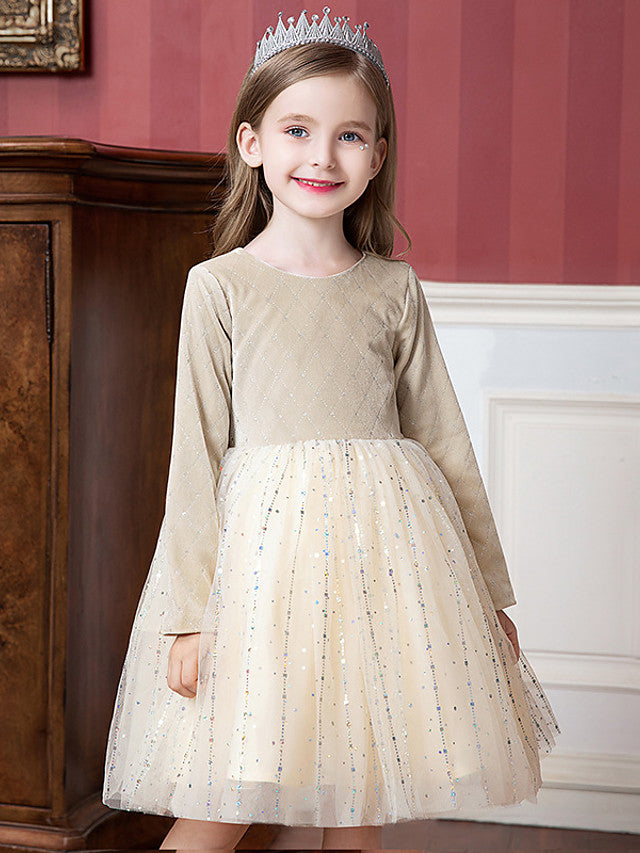 Knee Length Flower Girl Dress with Splicing Paillette for Special Occasions