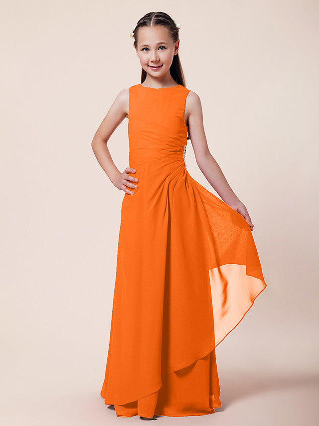 A-Line Chiffon Bridesmaid Dress with Beading and Side Draping for Weddings