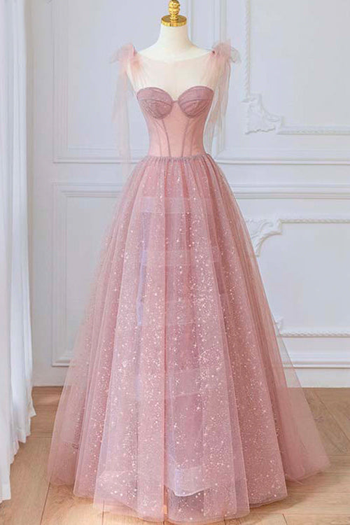 Shining Pink Prom Dress with Sweetheart Neckline and Sequins