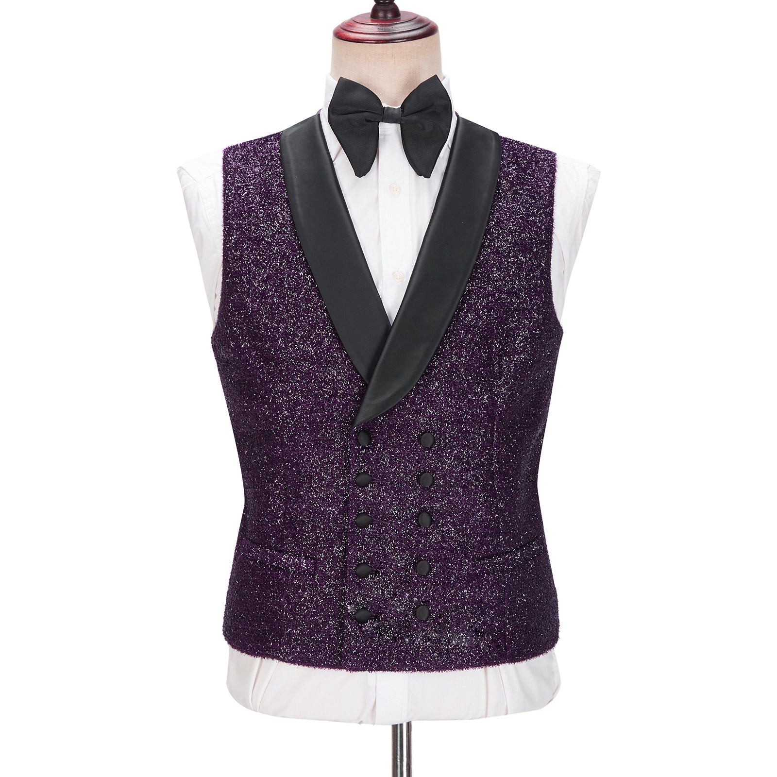 Caleb 3-Pieces Men Suits - Dark Purple Sparkle Shawl Lapel