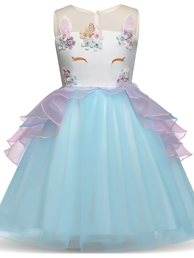 Princess Midi Party Dress ¨C Satin Tulle Embroidery & Appliques