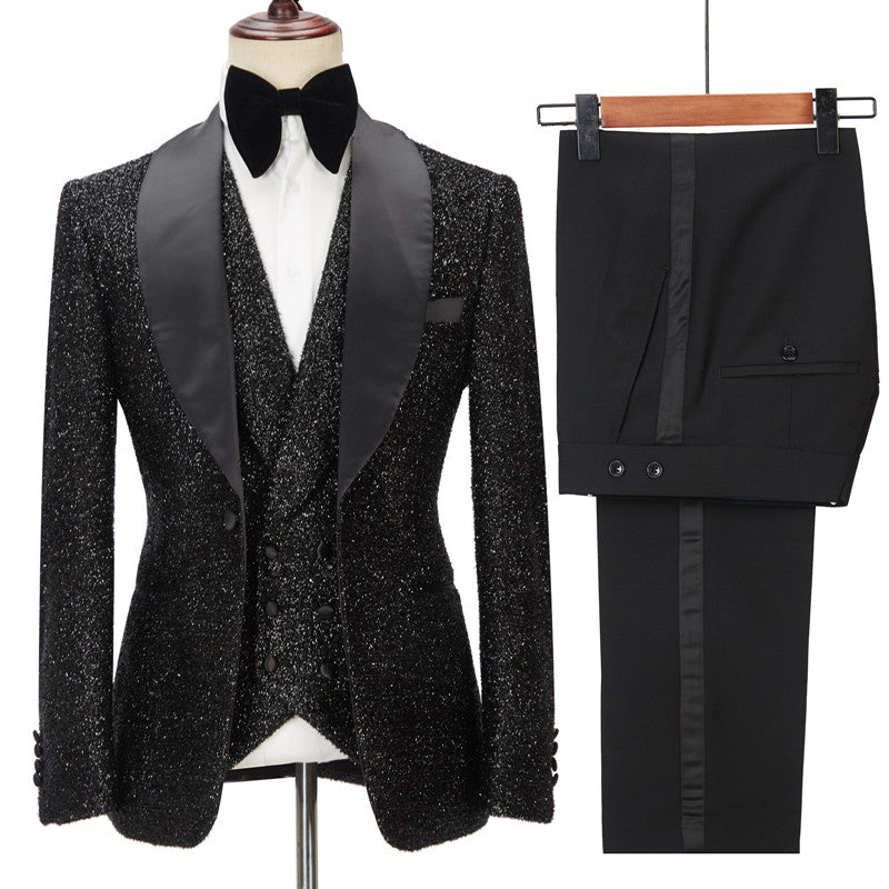 Kane Sparkly Black 3PC Wedding Suit for Men