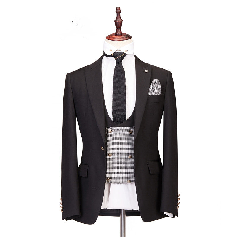 Best Fitted Men Suits for Wedding - Gentle Black Peaked Lapel Three-Piece