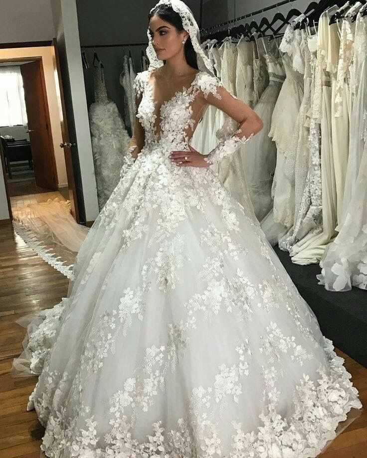 Gorgeous Bateau Lace Wedding Dress with Long Sleeves and Backless Design