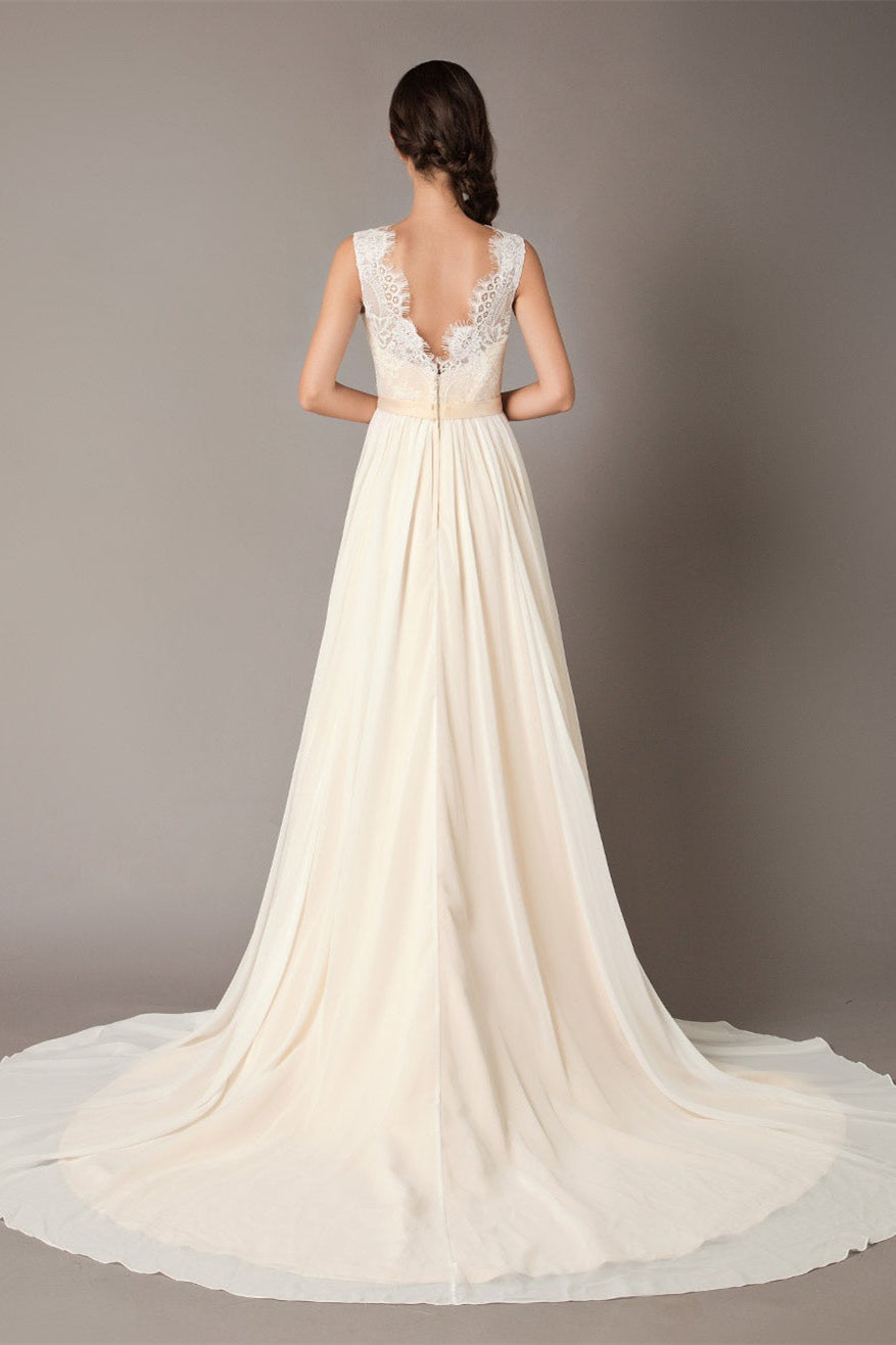 Chiffon Wedding Dress with Lace Accents