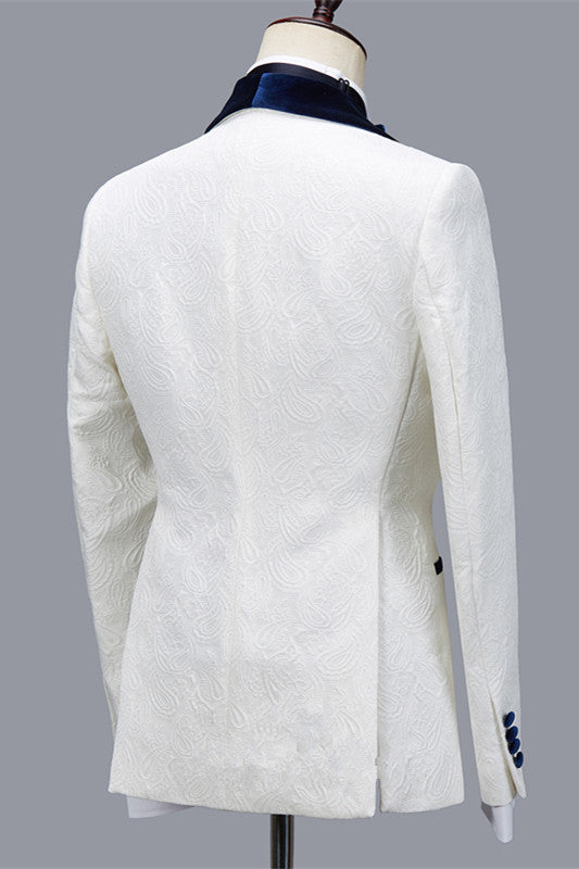 Handsome White Jacquard Shawl Lapel Men's Suit for Wedding Prom - Quincy