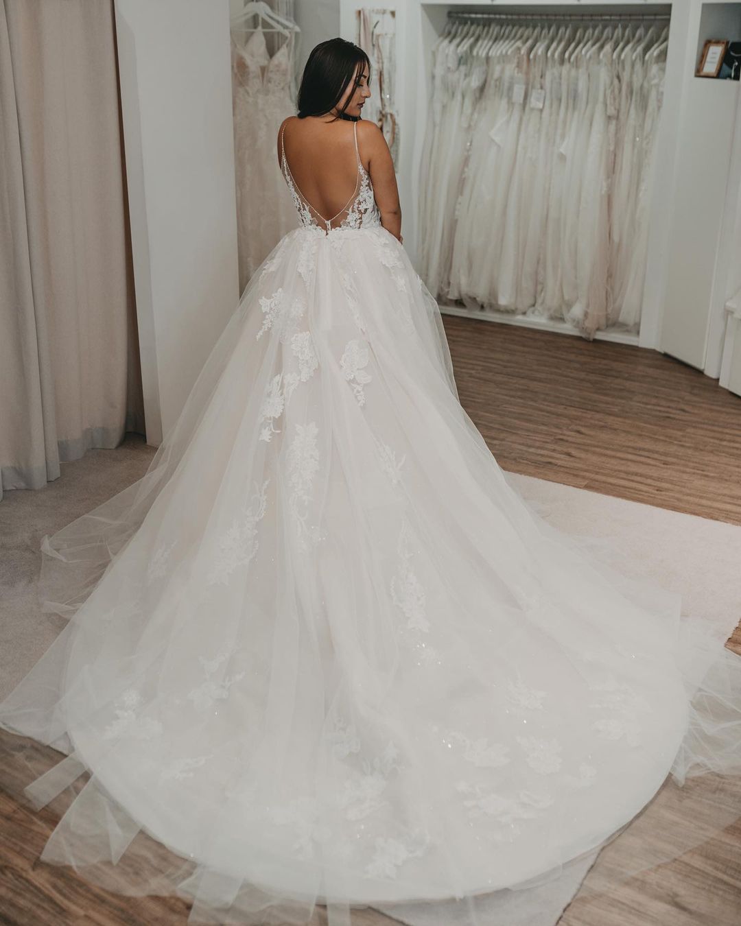 Elegant Long A-line V-neck Wedding Dress with Tulle Open Back